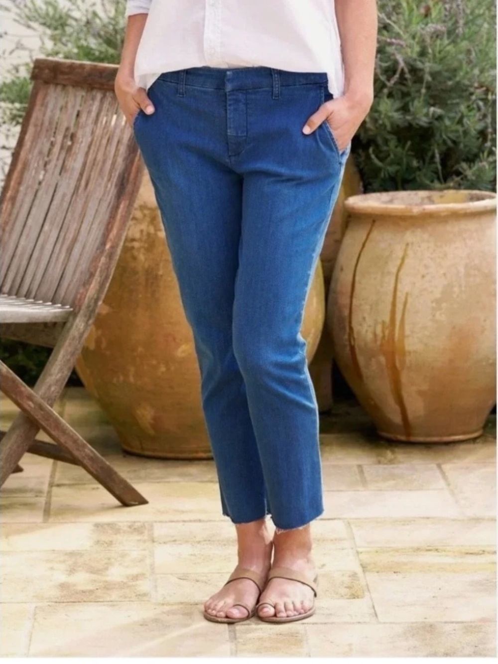 $298 - Frank & Eileen Wicklow Italian Denim Crop Chinos in Blue Denim Size 2